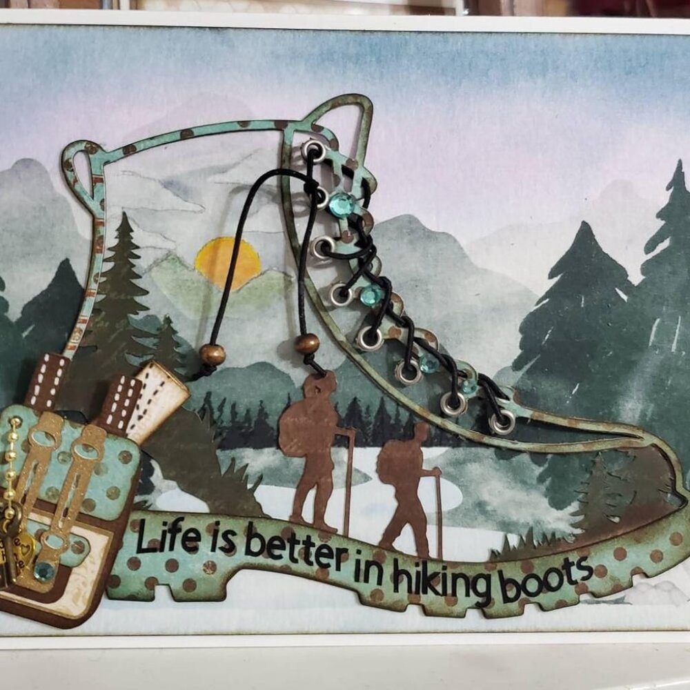 Decorative Card/3D Paper Painting “Life is Better in Hiking Boots” – For Mountai